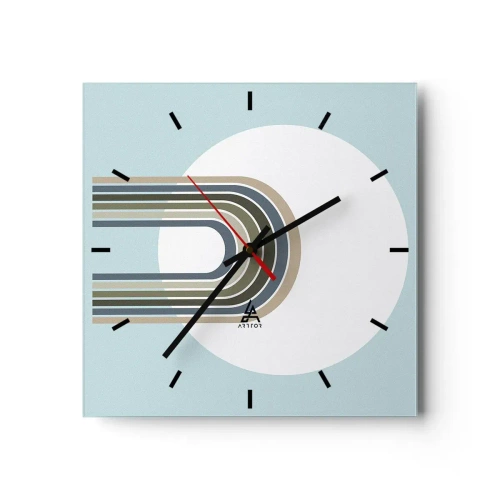 Zegar ścienny - Minimalistyczna kompozycja z okręgiem i liniami na pastelowym tle - 30x30cm - Nieodparte przyciąganie - Nowoczesna dekoracja ścienna do salonu i sypialni ARTTOR