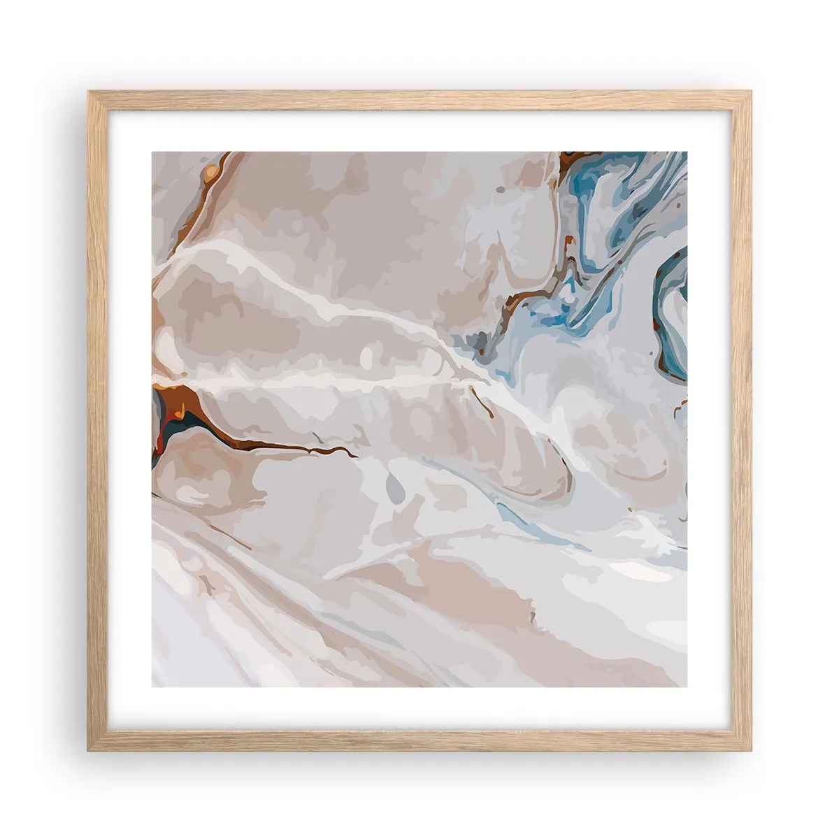 Plakat w ramie jasny dąb - Błękitne meandry pod bielą - 50x50 cm