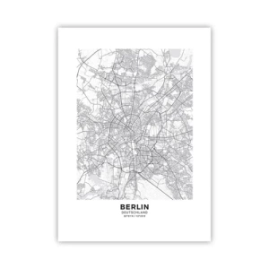 Plakat - Czarno-biała mapa Berlina z precyzyjnie odwzorowanymi ulicami - 50x70cm - Kwiat Berlina - Nowoczesna dekoracja ścienna do salonu, kuchni i sypialni ARTTOR