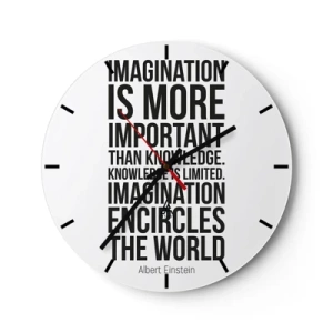 Zegar ścienny - Inspirujący cytat Alberta Einsteina - 30x30cm - Einstein o mocy wyobraźni - Nowoczesna dekoracja ścienna do salonu, kuchni i sypialni ARTTOR