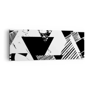 Obraz na płótnie - Geometryczne wzory w czarno-białej minimalistycznej formie - 140x50cm - Deszcz trójkątów - Nowoczesna dekoracja ścienna do salonu i sypialni ARTTOR