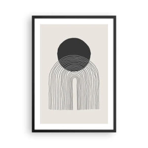 Plakat w czarnej ramie - Minimalistyczny czarno-biały motyw z okręgiem i liniami - 50x70cm - Drżenie i pewność - Nowoczesna dekoracja ścienna do salonu i sypialni ARTTOR