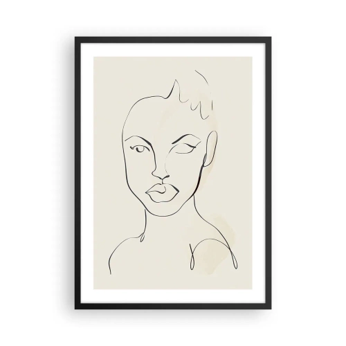 Plakat w czarnej ramie - Abstrakcyjny portret twarzy w stylu line art - 50x70cm - Zarys zmysłowości - Nowoczesna dekoracja ścienna do salonu i sypialni ARTTOR