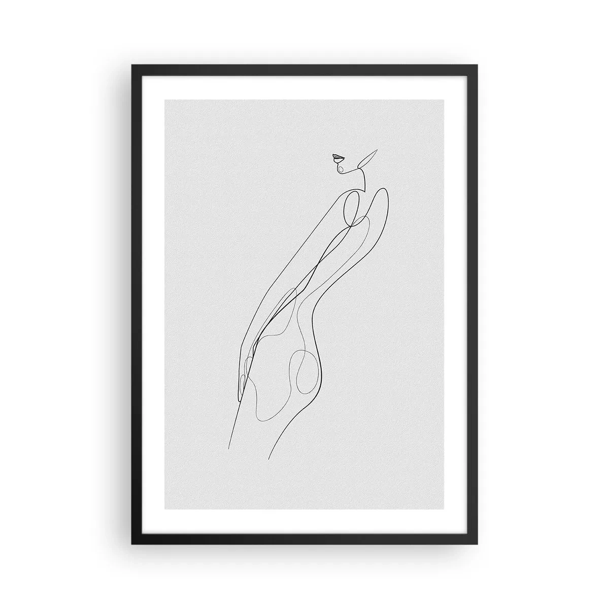Plakat w czarnej ramie - Minimalistyczny szkic kobiecej sylwetki na jasnym tle - 50x70cm - Zaledwie obietnica - Nowoczesna dekoracja ścienna do salonu i sypialni ARTTOR