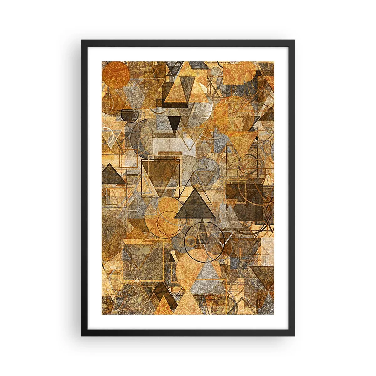 Plakat w czarnej ramie - Złota abstrakcyjna kompozycja geometryczna - 50x70cm - Świat ujęty w formę - Nowoczesna dekoracja ścienna do salonu i sypialni ARTTOR