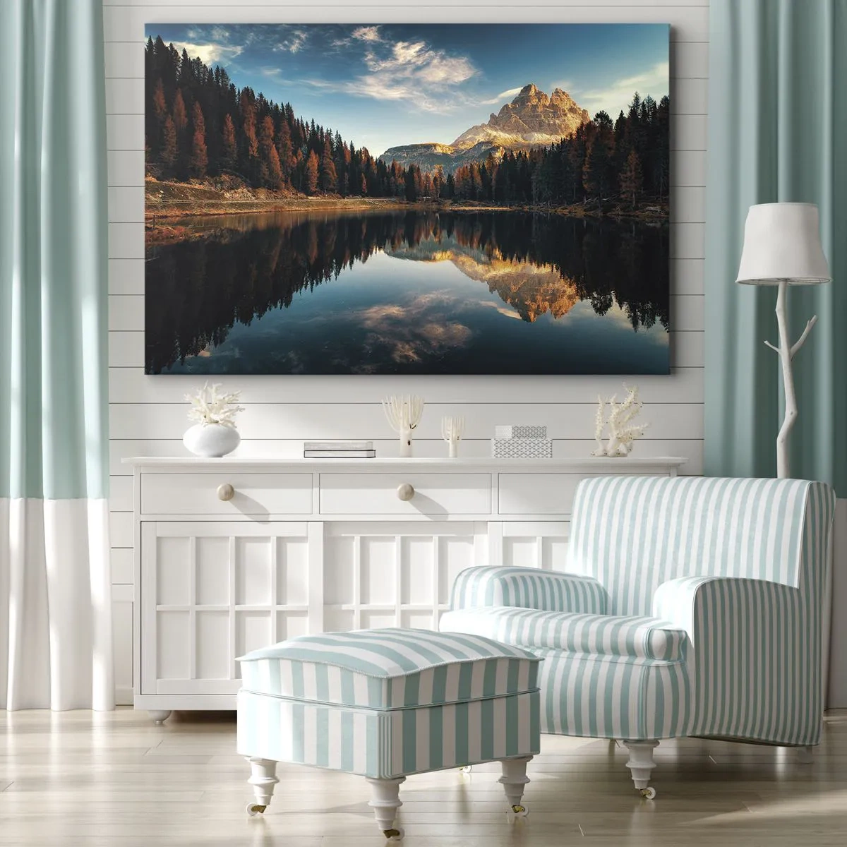 Obraz na płótnie - Górski krajobraz z jeziorem i lasem - 70x50cm - Pejzaż podwójny - Nowoczesna dekoracja ścienna do salonu i sypialni ARTTOR