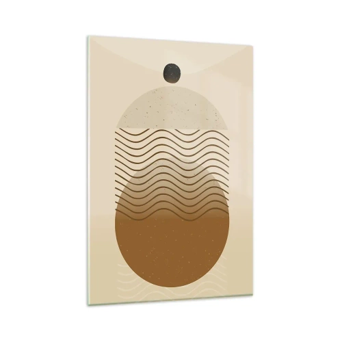 Obraz na szkle - Geometryczna abstrakcja z kołami i falistymi liniami w ciepłych barwach - 80x120cm - O pochodzeniu figur geometrycznych - Nowoczesna dekoracja ścienna do salonu i sypialni ARTTOR