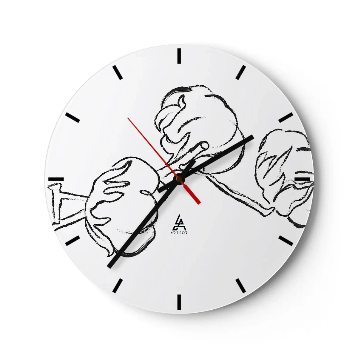 Zegar ścienny - Czarno-biały szkic gałązki bawełny na białym tle - 30x30cm - Bawełniany puch - Nowoczesna dekoracja ścienna do salonu, kuchni i sypialni ARTTOR