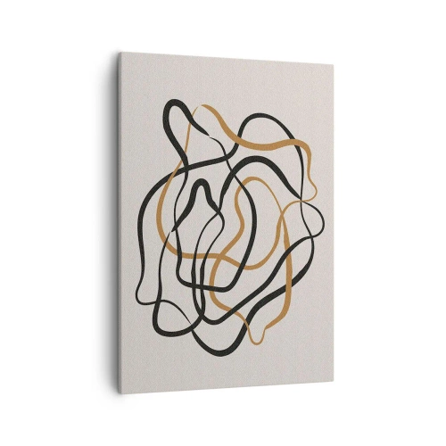 Obraz na płótnie - Dynamiczna kompozycja skręconych linii w czerni, bieli i złocie - 50x70cm - Wszystko się pokręciło - Nowoczesna dekoracja ścienna do salonu, kuchni i sypialni ARTTOR