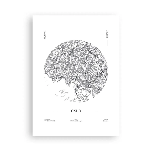 Plakat - Minimalistyczna mapa Oslo w czarno-białej tonacji - 50x70cm - Anatomia Oslo - Nowoczesna dekoracja ścienna do salonu, kuchni i sypialni ARTTOR