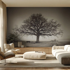 Fototapeta Premium Canvas - Samotne drzewo na tle pola w sepii - 100x70cm - Stąd do wieczności - Nowoczesna dekoracja ścienna do salonu i sypialni ARTTOR