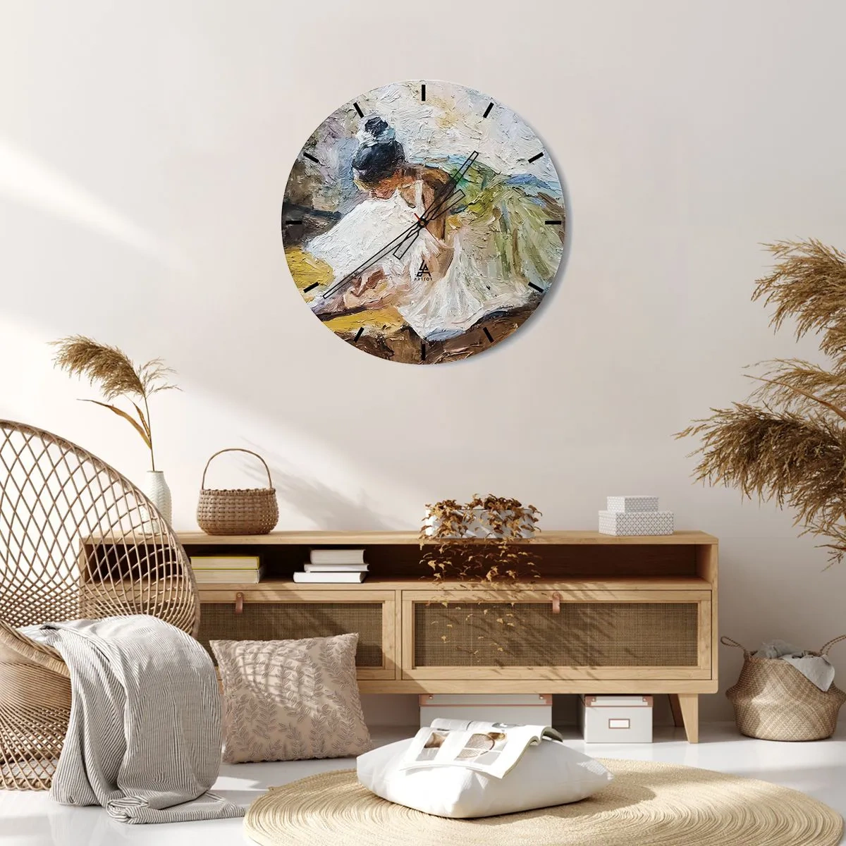 Zegar ścienny - Tancerka baletowa w białej sukni ukazana w impresjonistycznym stylu - 30x30cm - Z obrazu Degasa - Nowoczesna dekoracja ścienna do salonu, kuchni i sypialni ARTTOR