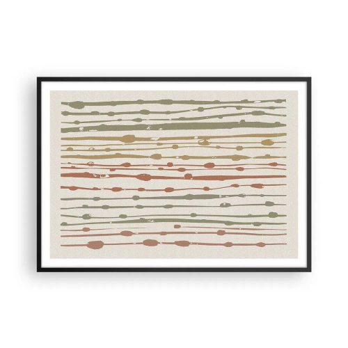 Plakat w czarnej ramie - Wzór linii w ciepłych odcieniach na jasnym tle - 100x70cm - Muzyczny zapis barw - Nowoczesna dekoracja ścienna do salonu i sypialni ARTTOR