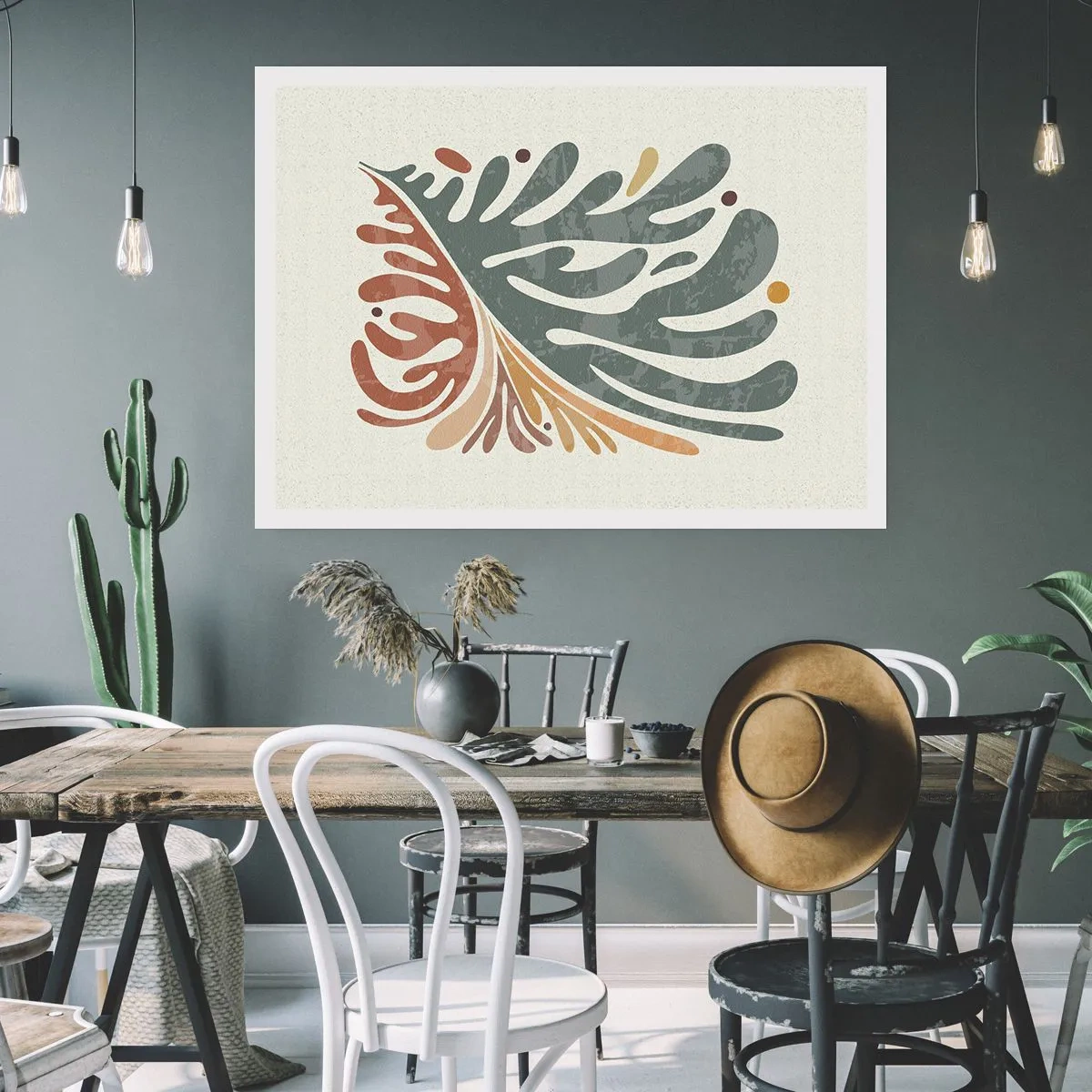 Plakat - Kolorowy abstrakcyjny liść na jasnym tle - 100x70cm - Wielobarwny liść - Nowoczesna dekoracja ścienna do salonu i sypialni ARTTOR