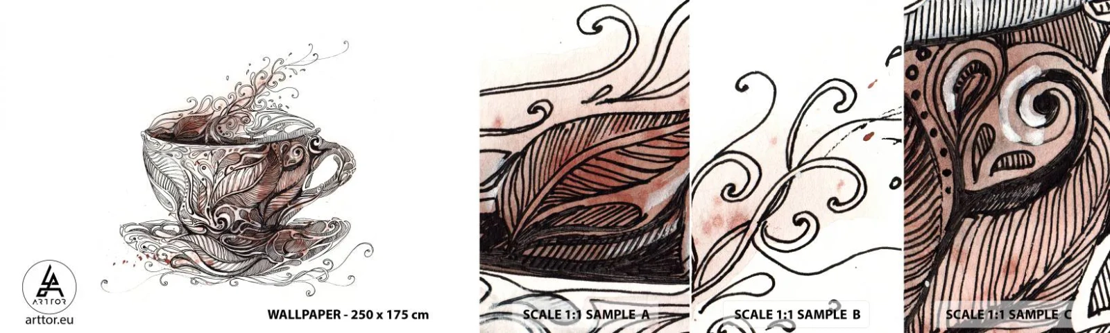 Fototapeta Próbka Samoprzylepna Deluxe Sticker - Herbata dobra na wszystko - Abstrakcja, Filiżanka, Espresso - 100x30 cm