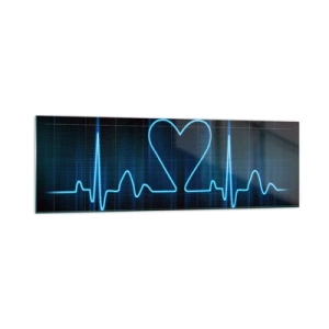 Obraz na szkle - Linia życia z sercem na tle monitoringu medycznego w odcieniach niebieskiego - 160x50cm - W rytmie serca - Nowoczesna dekoracja ścienna do salonu i sypialni ARTTOR