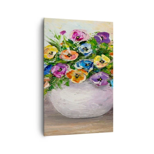 Obraz na płótnie - Kolorowy bukiet kwiatów w białym wazonie - 80x120cm - Martwa natura z białym wazonem - Nowoczesna dekoracja ścienna do salonu i sypialni ARTTOR
