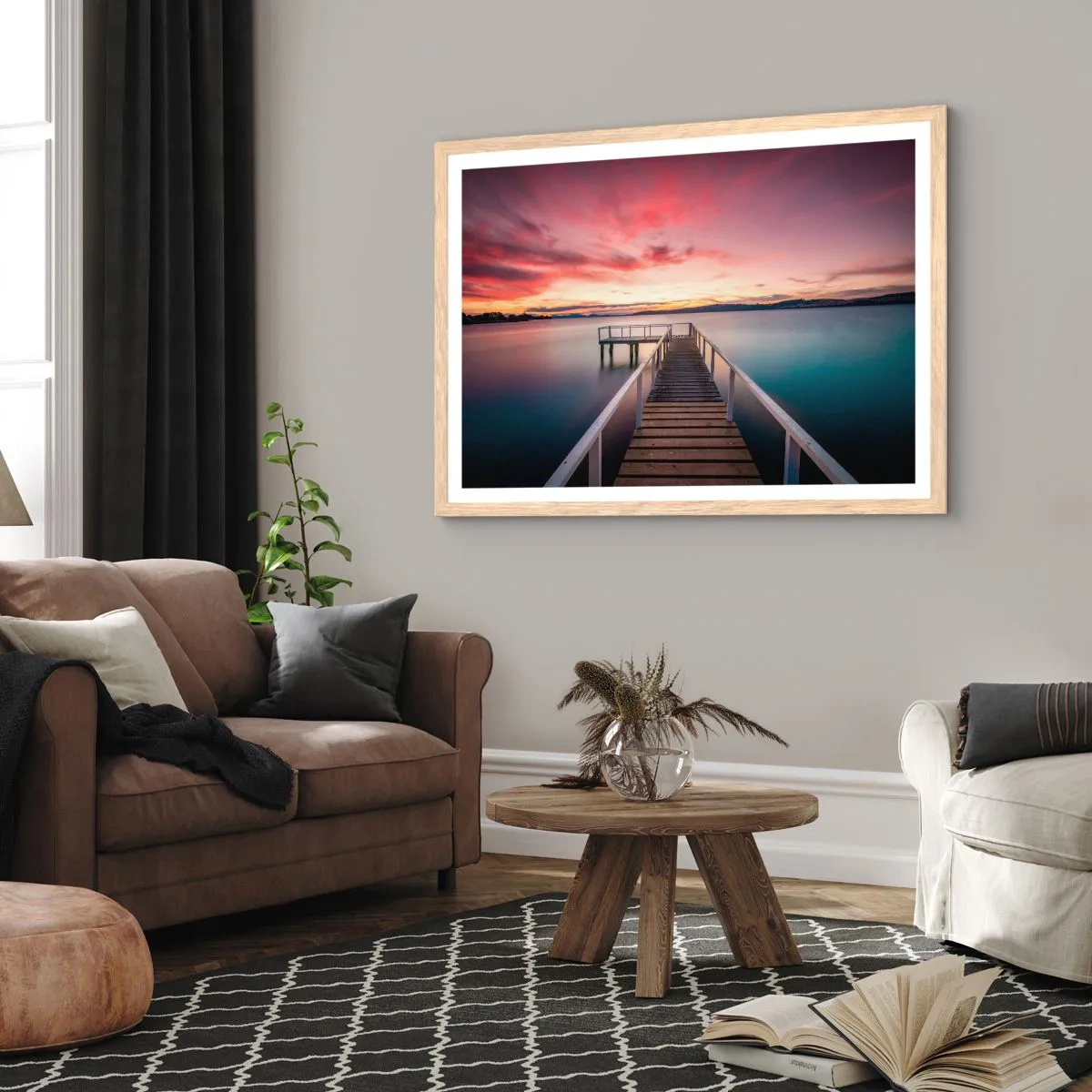 Plakat w ramie jasny dąb - Łagodny płomień wieczoru - 40x30 cm