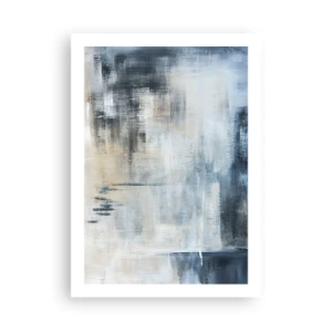 Plakat - Abstrakcyjna kompozycja w odcieniach błękitu i beżu - 50x70cm - Za zasłoną błękitu - Nowoczesna dekoracja ścienna do salonu, kuchni i sypialni ARTTOR