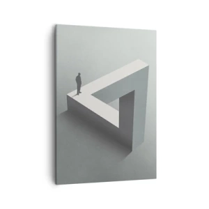 Obraz na płótnie - Sylwetka mężczyzny stojącego na niemożliwej konstrukcji optycznej - 50x70cm - A jednak możliwe - Nowoczesna dekoracja ścienna do salonu, kuchni i sypialni ARTTOR