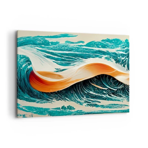 Obraz na płótnie - Dynamiczne fale morskie z abstrakcyjną wstęgą - 100x70cm - Sen surfera - Nowoczesna dekoracja ścienna do salonu, kuchni i sypialni ARTTOR