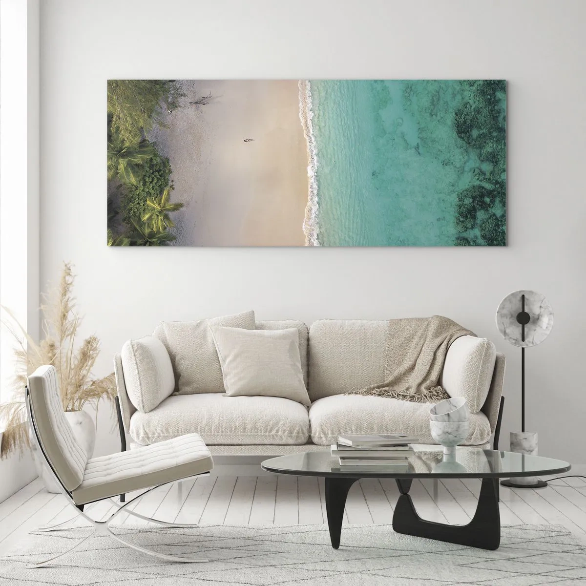 Obraz na szkle - Tropikalna plaża z turkusową wodą z lotu ptaka - 140x50cm - Rajska plaża - Nowoczesna dekoracja ścienna do salonu i sypialni ARTTOR