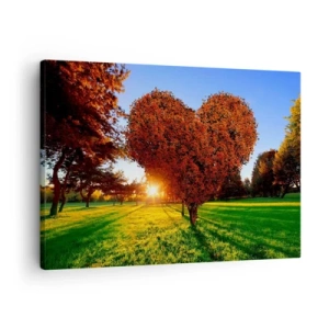 Obraz na płótnie - Drzewo w kształcie serca w jesiennej scenerii - 70x50cm - I jak nie kochać jesieni - Nowoczesna dekoracja ścienna do salonu i sypialni ARTTOR