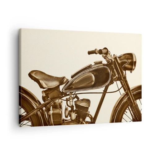 Obraz na płótnie - Zabytkowy motocykl w stylu retro na jasnym tle - 70x50cm - Tęsknota za klasyką - Nowoczesna dekoracja ścienna do salonu i sypialni ARTTOR
