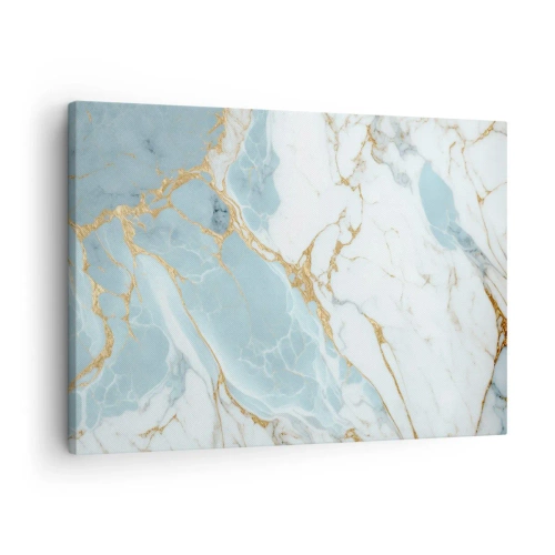 Obraz na płótnie - Błękitno-białe marmurowe wzory z dodatkiem złotych żył - 70x50cm - Bogactwo kamienia - Nowoczesna dekoracja ścienna do salonu i sypialni ARTTOR