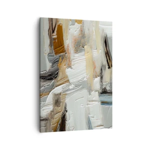 Obraz na płótnie - Abstrakcyjna fakturowa kompozycja w odcieniach beżu, bieli i złota - 50x70cm - Barwne nawarstwienia - Nowoczesna dekoracja ścienna do salonu, kuchni i sypialni ARTTOR