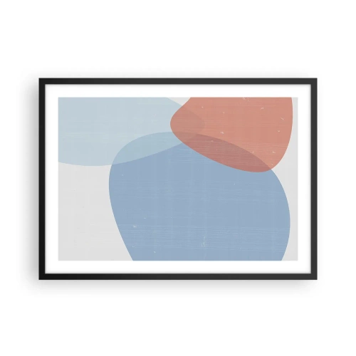 Plakat w czarnej ramie - Abstrakcyjna kompozycja w pastelowych odcieniach niebieskiego i różowego z organicznymi kształtami - 70x50cm - Pastelowe związki - Nowoczesna dekoracja ścienna do salonu i sypialni ARTTOR