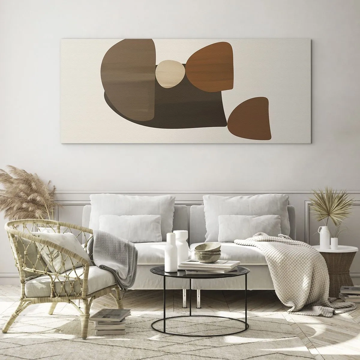 Obraz na szkle - Abstrakcyjna kompozycja w odcieniach brązu i beżu - 120x50cm - Kompozycja w brązie - Nowoczesna dekoracja ścienna do salonu i sypialni ARTTOR