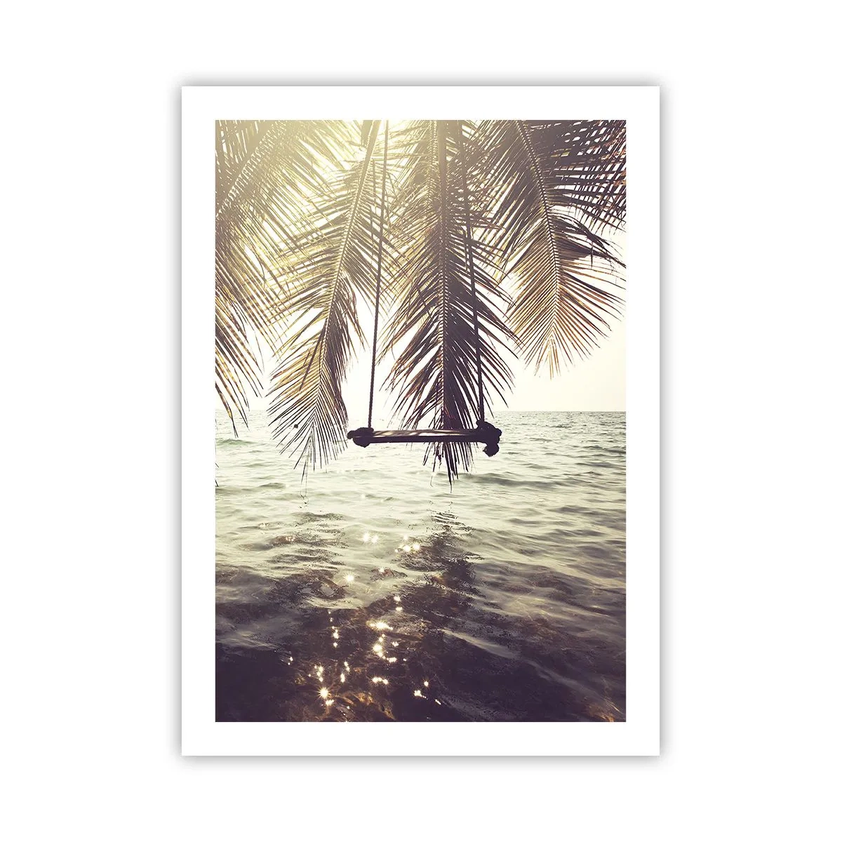 Plakat - Huśtawka pod palmami nad spokojnym morzem - 50x70cm - Można bujać w obłokach do woli - Nowoczesna dekoracja ścienna do salonu, kuchni i sypialni ARTTOR