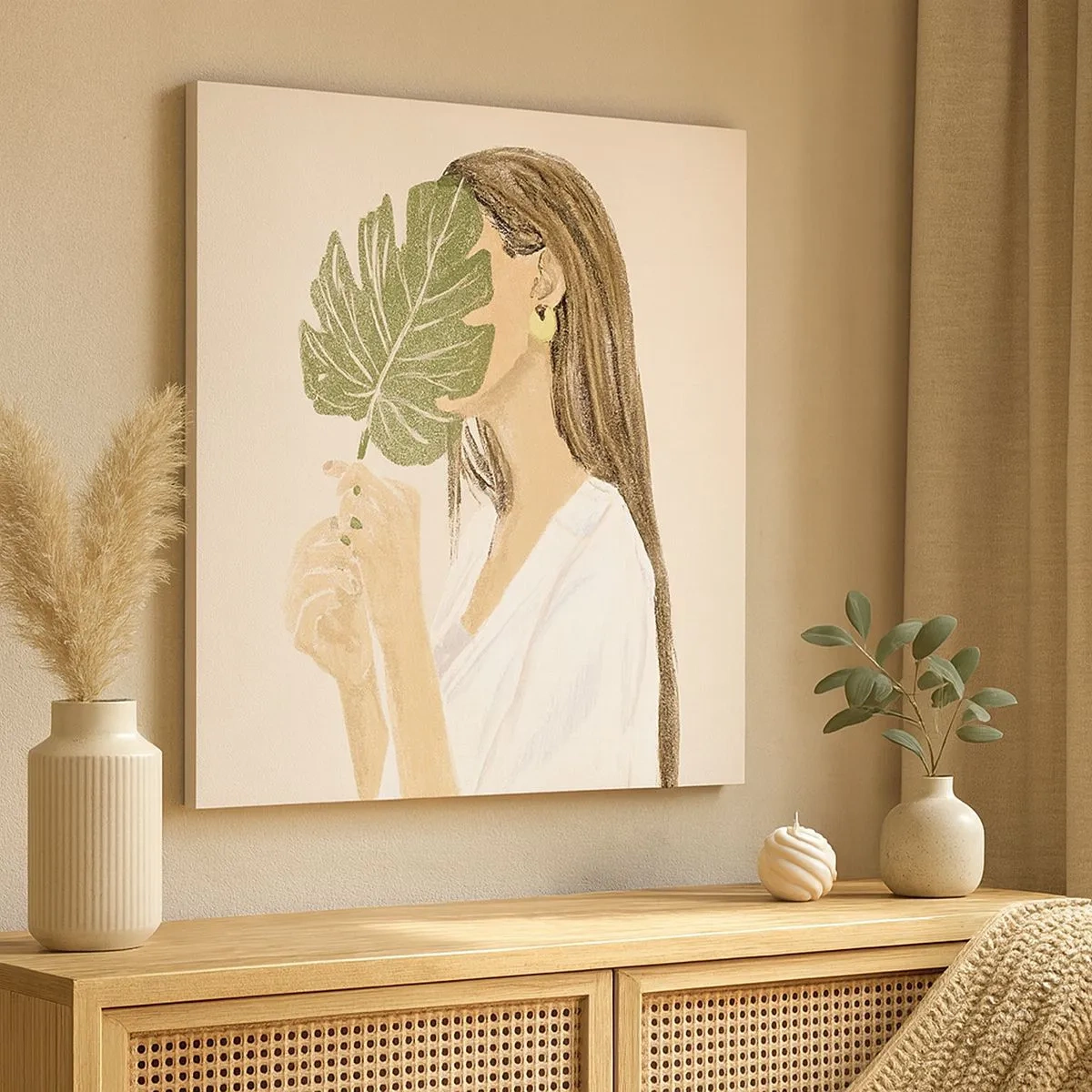 Obraz na płótnie - Tajemniczy portret z wachlarzem - 30x30 cm