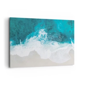 Obraz na płótnie - Turkusowe fale oceanu na jasnym piasku - 100x70cm - Naturalna pieszczota - Nowoczesna dekoracja ścienna do salonu, kuchni i sypialni ARTTOR