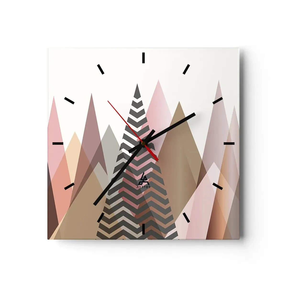 Zegar ścienny - Kolorowe geometryczne góry w pastelowych odcieniach - 30x30cm - Piramidalny widok - Nowoczesna dekoracja ścienna do salonu i sypialni ARTTOR