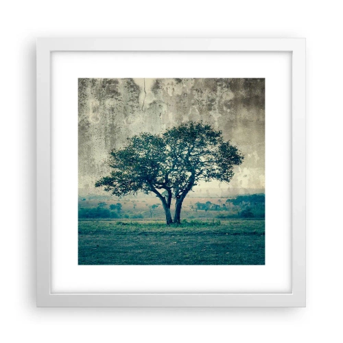 Plakat w białej ramie - Jabłoń na błękitnym błoniu? - 30x30 cm