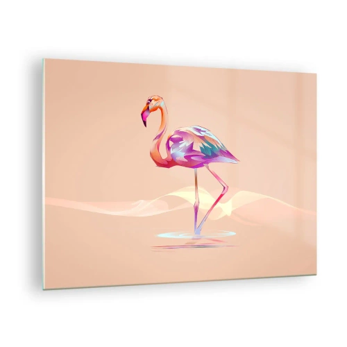 Obraz na szkle - Kolorowy flaming na pastelowym tle - 70x50cm - Ptak dobrych emocji - Nowoczesna dekoracja ścienna do salonu i sypialni ARTTOR