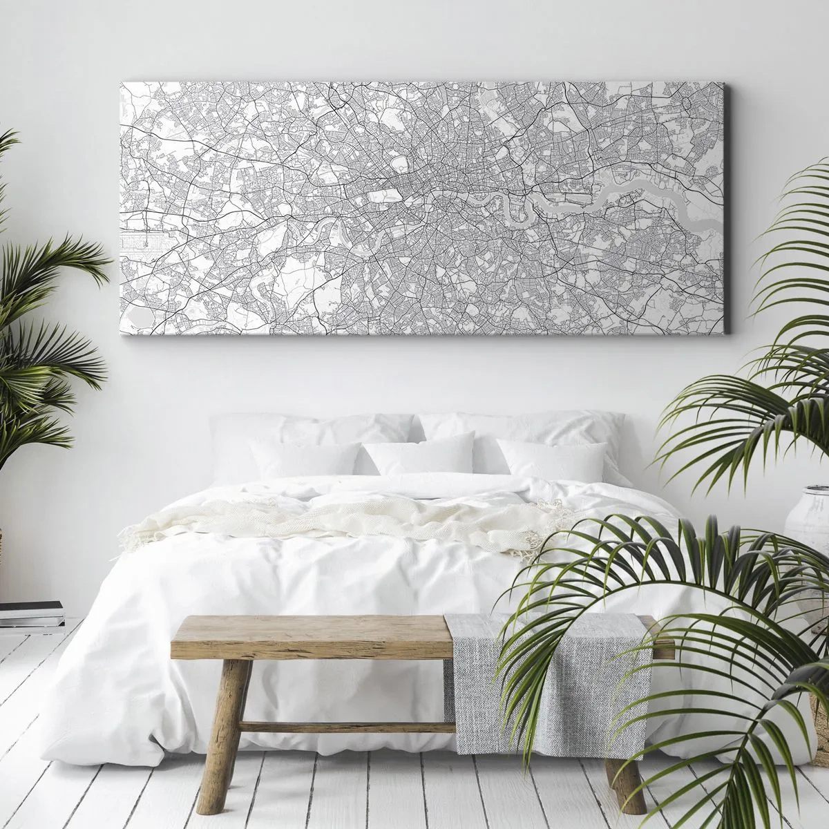 Obraz na płótnie - Minimalistyczna mapa miasta w odcieniach szarości - 140x50cm - Mapa londyńskiego labiryntu - Nowoczesna dekoracja ścienna do salonu i sypialni ARTTOR