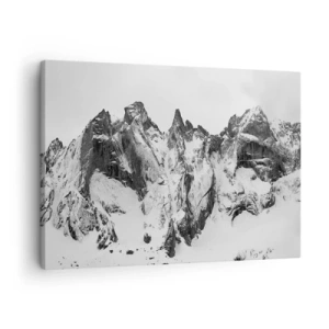 Obraz na płótnie - Czarno-białe ośnieżone górskie szczyty - 70x50cm - Granitowa groźna grań - Nowoczesna dekoracja ścienna do salonu i sypialni ARTTOR