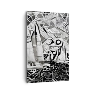 Obraz na płótnie - Abstrakcyjne żaglówki w monochromatycznej kompozycji - 80x120cm - Między falami - Nowoczesna dekoracja ścienna do salonu i sypialni ARTTOR