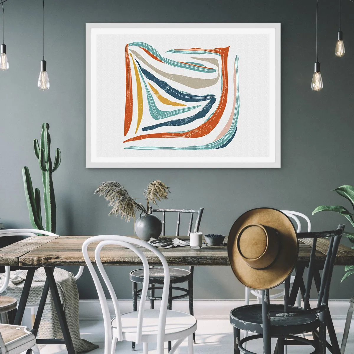 Plakat w białej ramie - Abstrakcja przyjaźnie uśmiechnięta - 91x61 cm