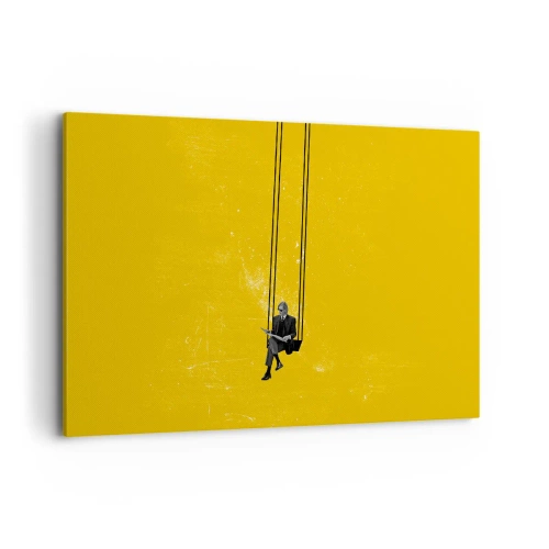 Obraz na płótnie - Osoba na huśtawce na tle intensywnej żółci - 120x80cm - Dzień jak co dzień - Nowoczesna dekoracja ścienna do salonu, kuchni i sypialni ARTTOR
