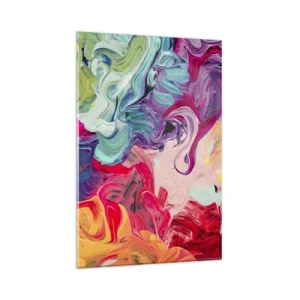 Obraz na szkle - Abstrakcyjna kompozycja z żywymi, wirującymi kolorami i dynamiczną strukturą - 80x120cm - Narodziny barw - Nowoczesna dekoracja ścienna do salonu i sypialni ARTTOR