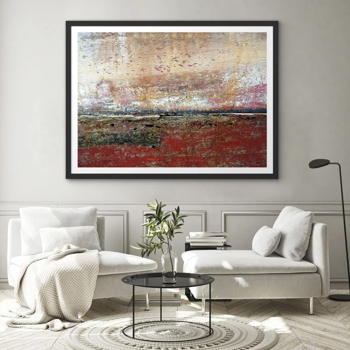 Plakat w czarnej ramie - Abstrakcyjna kompozycja inspirowana morzem i naturą - 70x50cm - Może to morze - Nowoczesna dekoracja ścienna do salonu i sypialni ARTTOR