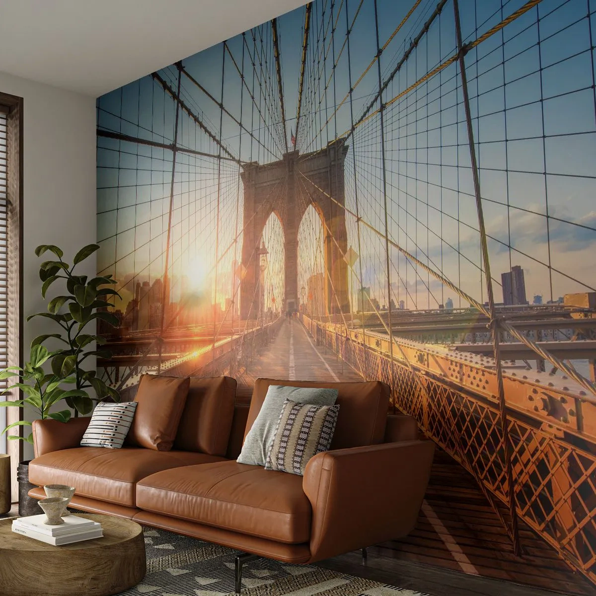 Fototapeta Premium Sand - Na złotym moście - Nowy Jork, Most Brookliński, Architektura - 300x210 cm