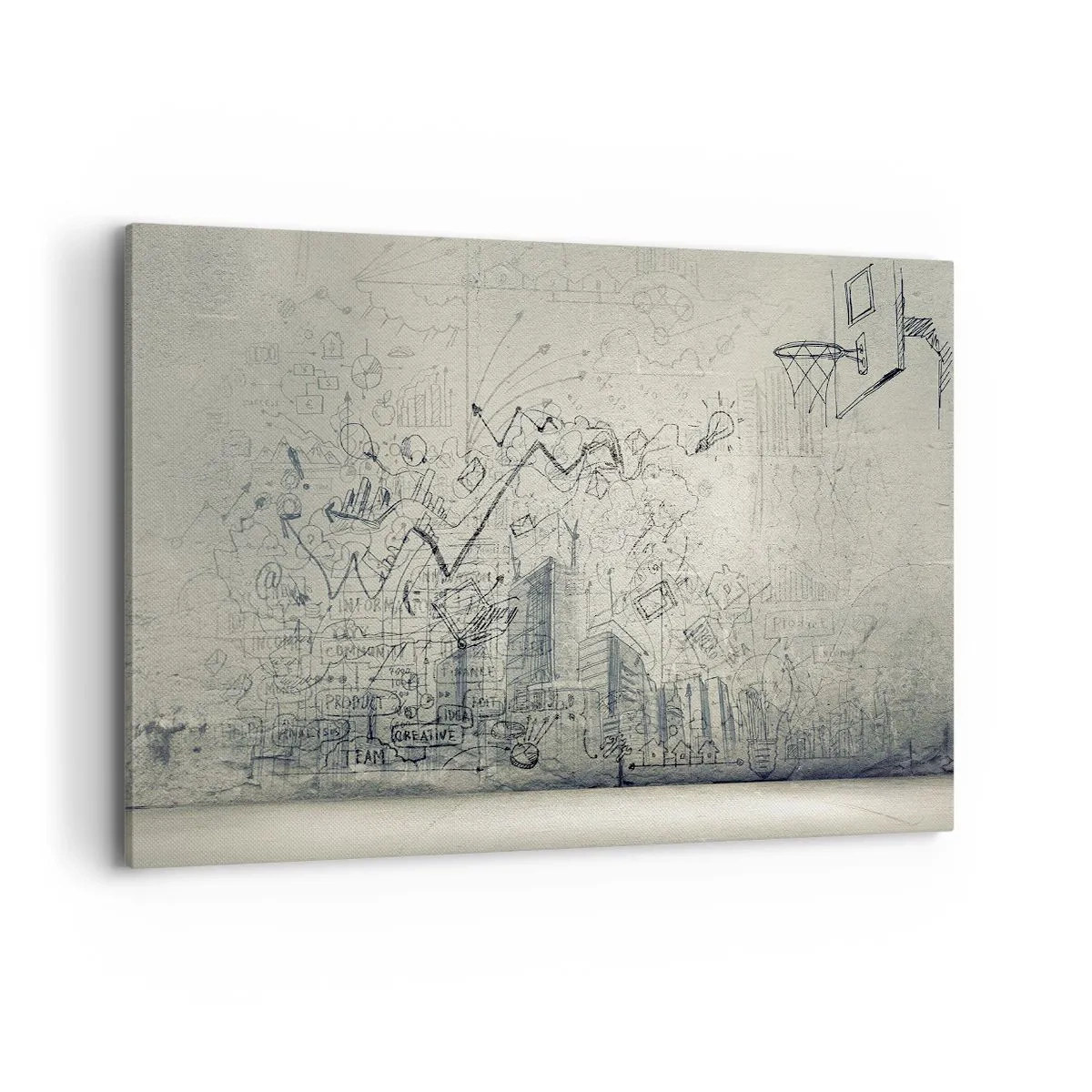 Obraz na płótnie - Rysunki i schematy na tle surowej ściany - 120x80cm - Moje wspaniałe miejskie życie - Nowoczesna dekoracja ścienna do salonu, kuchni i sypialni ARTTOR
