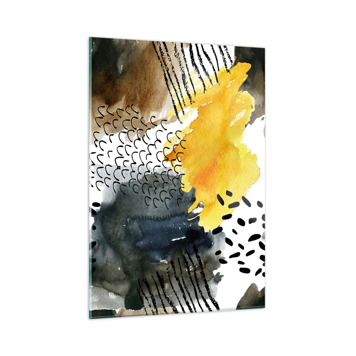 Obraz na szkle - Abstrakcyjna kompozycja z plamami i liniami w kolorach ziemi - 50x70cm - Spotkanie żywiołów - Nowoczesna dekoracja ścienna do salonu, kuchni i sypialni ARTTOR