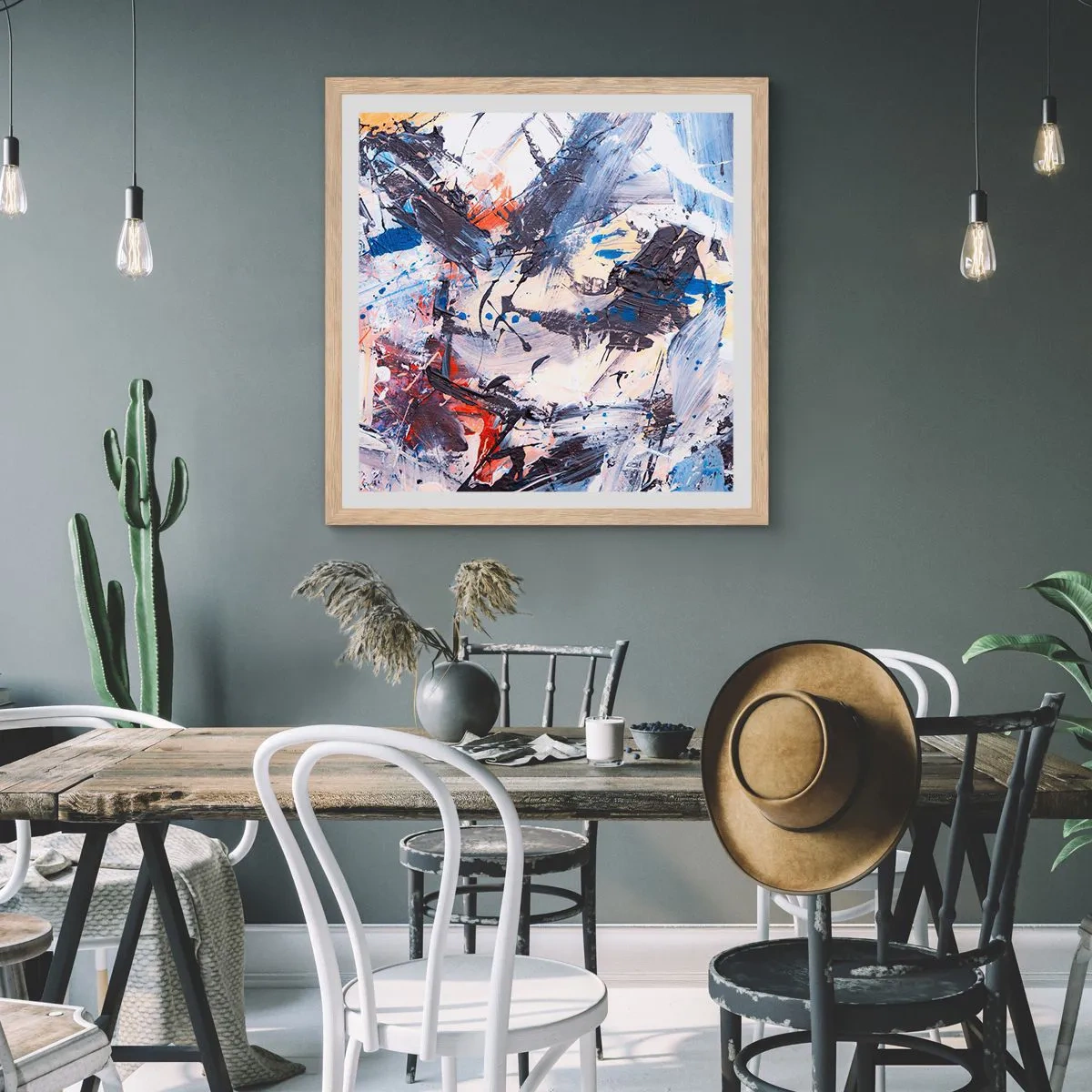 Plakat w ramie jasny dąb - Szalony taniec abstrakcji - 30x30 cm