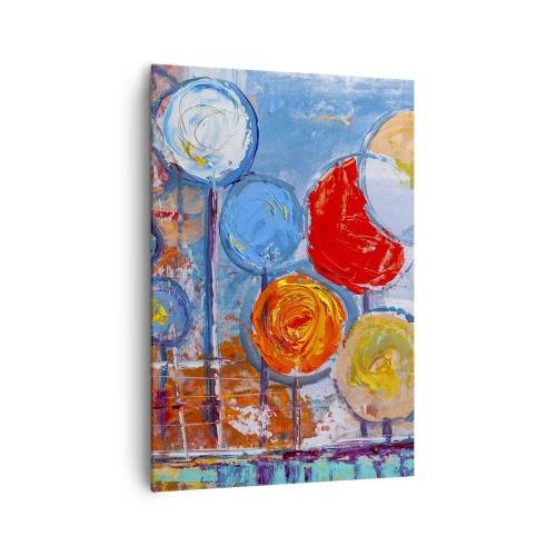 Obraz na płótnie - Kolorowe abstrakcyjne drzewa na niebieskim tle - 70x100cm - Cuda na kiju - Nowoczesna dekoracja ścienna do salonu i sypialni ARTTOR